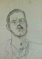 man met bril houtskool 40 cm x 55 cm